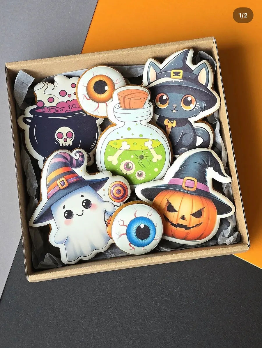 Halloweenske maľované perníčky v krabici